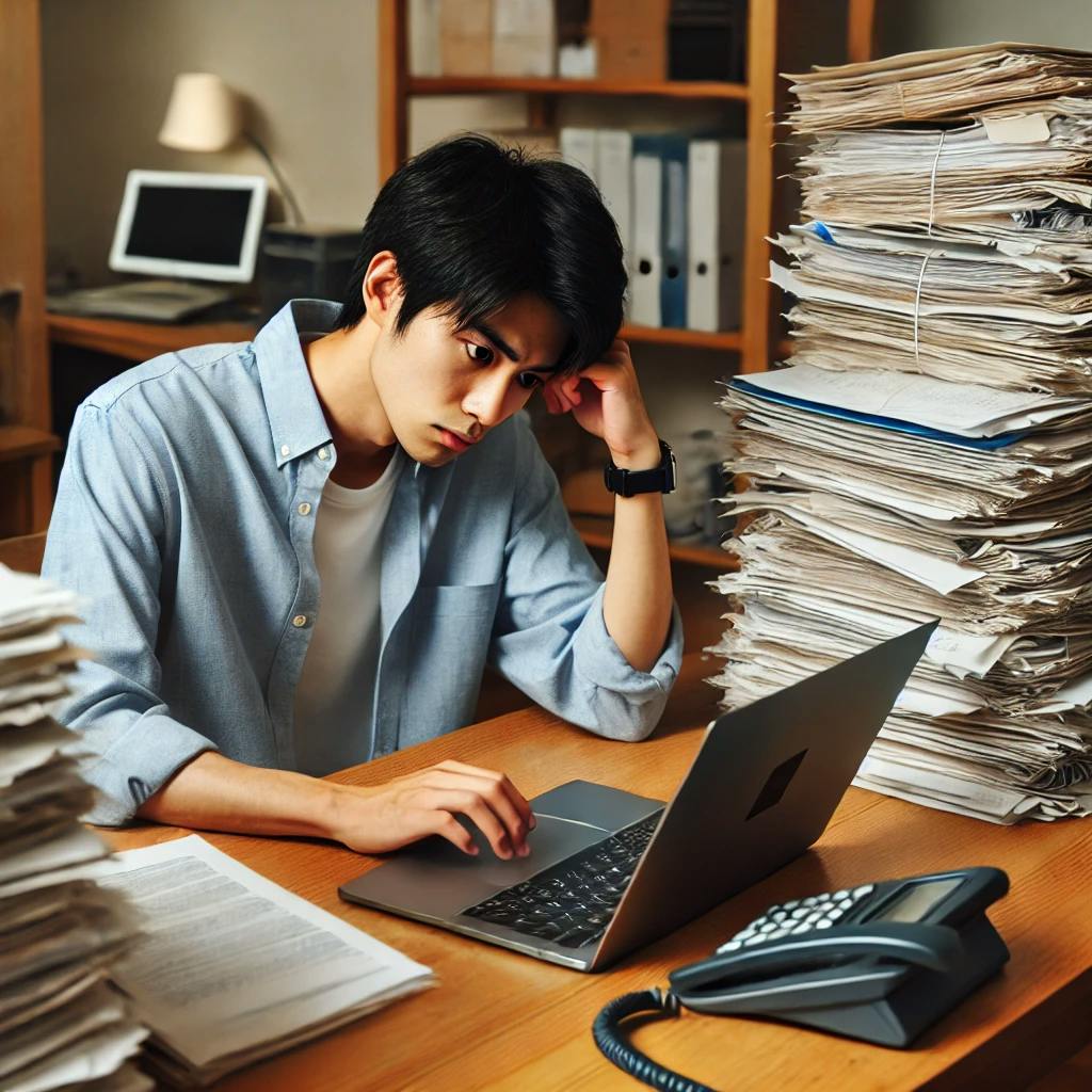 生成AIを活用できずに不安を感じる人のイメージ