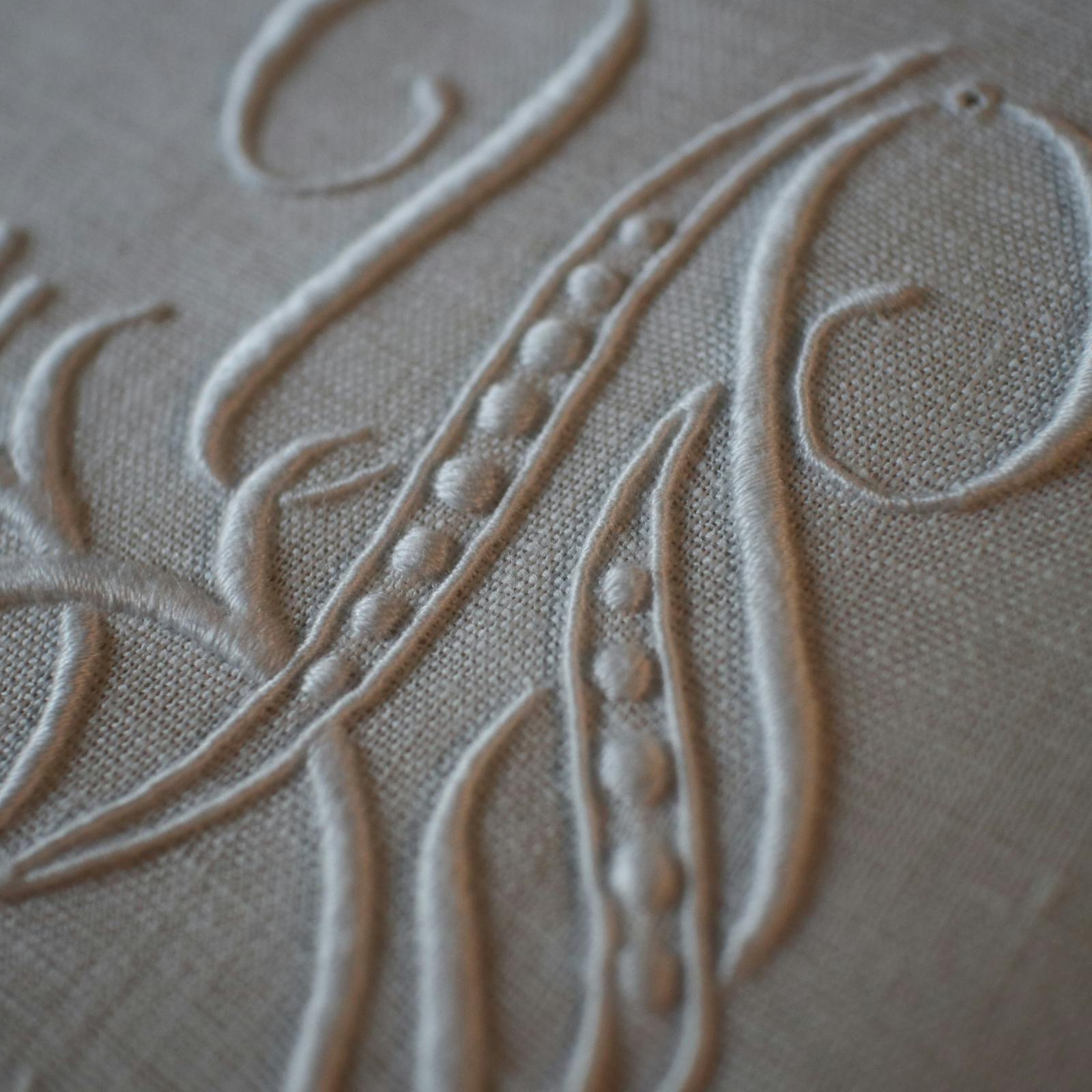 フランスアンティーク・ モノグラムシーツ/“RC”ドロンワーク/白糸刺繍 フランスアンティーク・ モノグラムシーツ/“RC”ドロンワーク