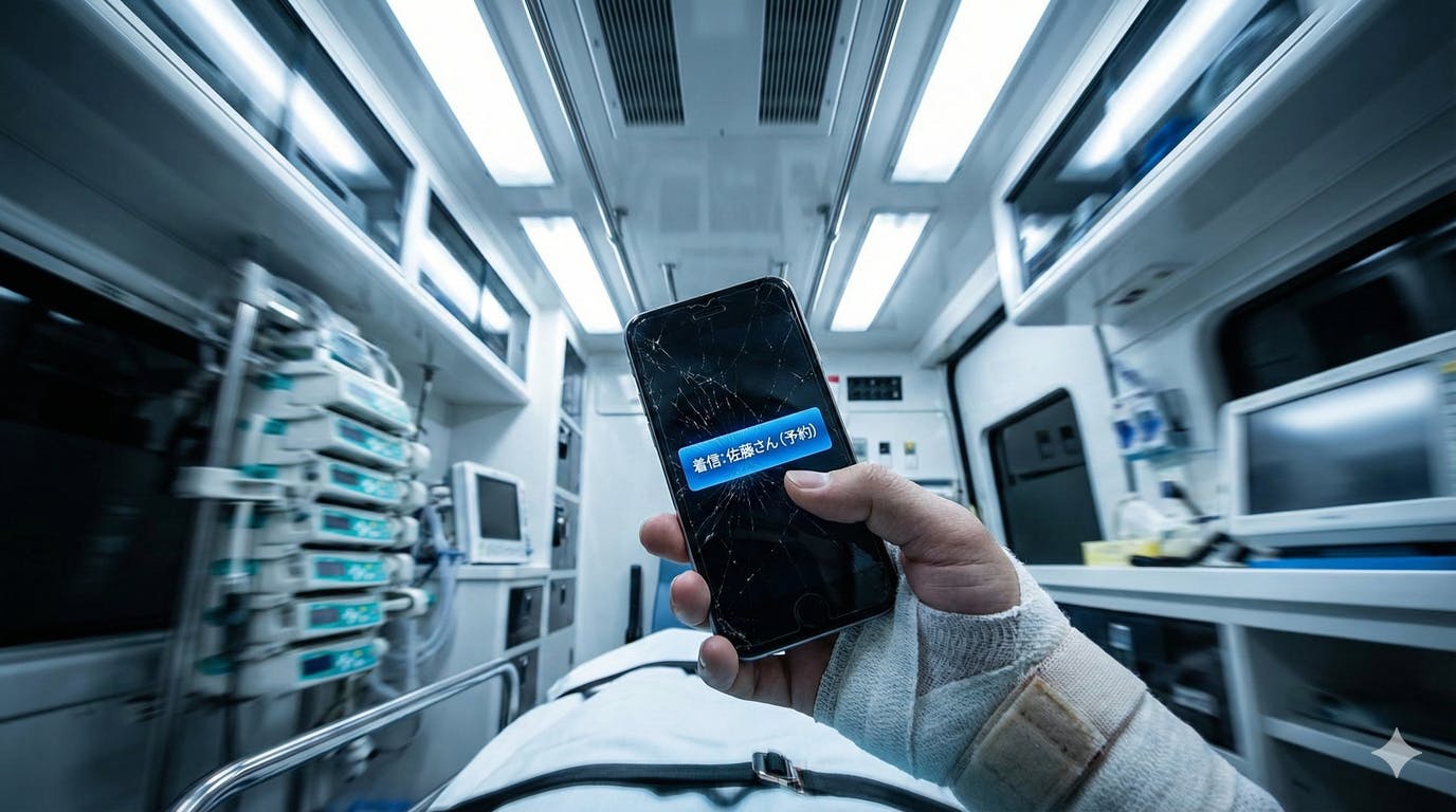 【転落：激痛】救急車の天井と震えるスマホ