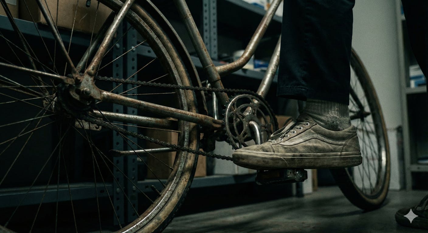 【労働の限界】 錆びついた自転車と、疲れた足