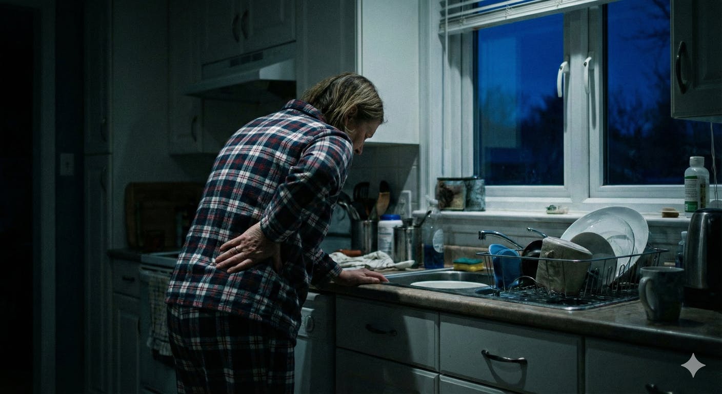 【放置された日常】 冷えたキッチンと、痛む腰