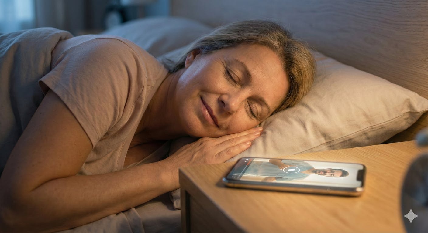 【24時間の安心】 枕元のスマホと、安らかな寝顔