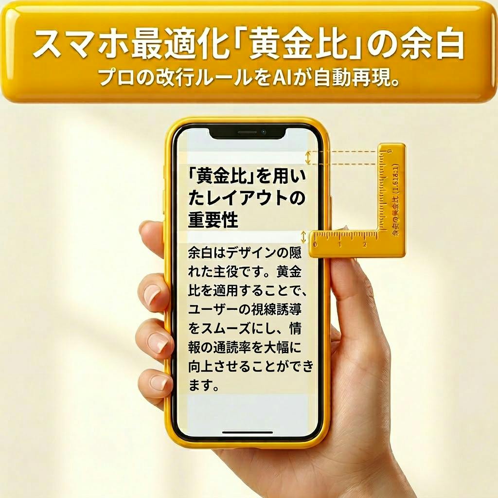スマホ最適化「黄金比」の余白、プロの改行ルールをAIが自動再現