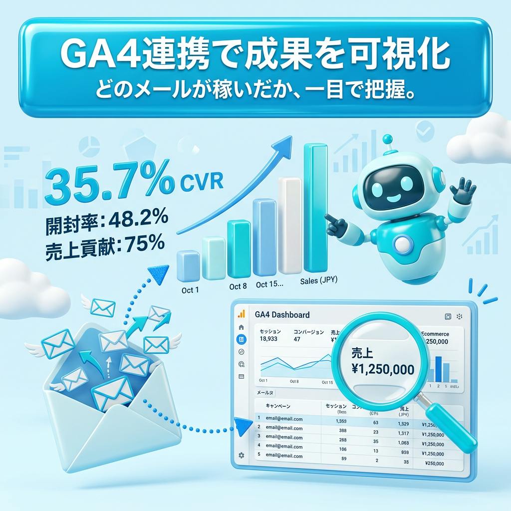 GA4連携で成果を可視化、どのメールが稼いだか一目で把握