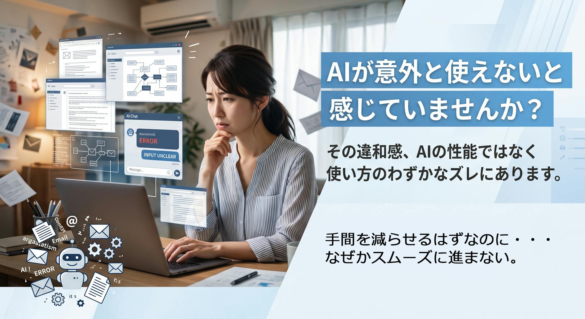 AIが意外と使えないと感じている女性の画像。